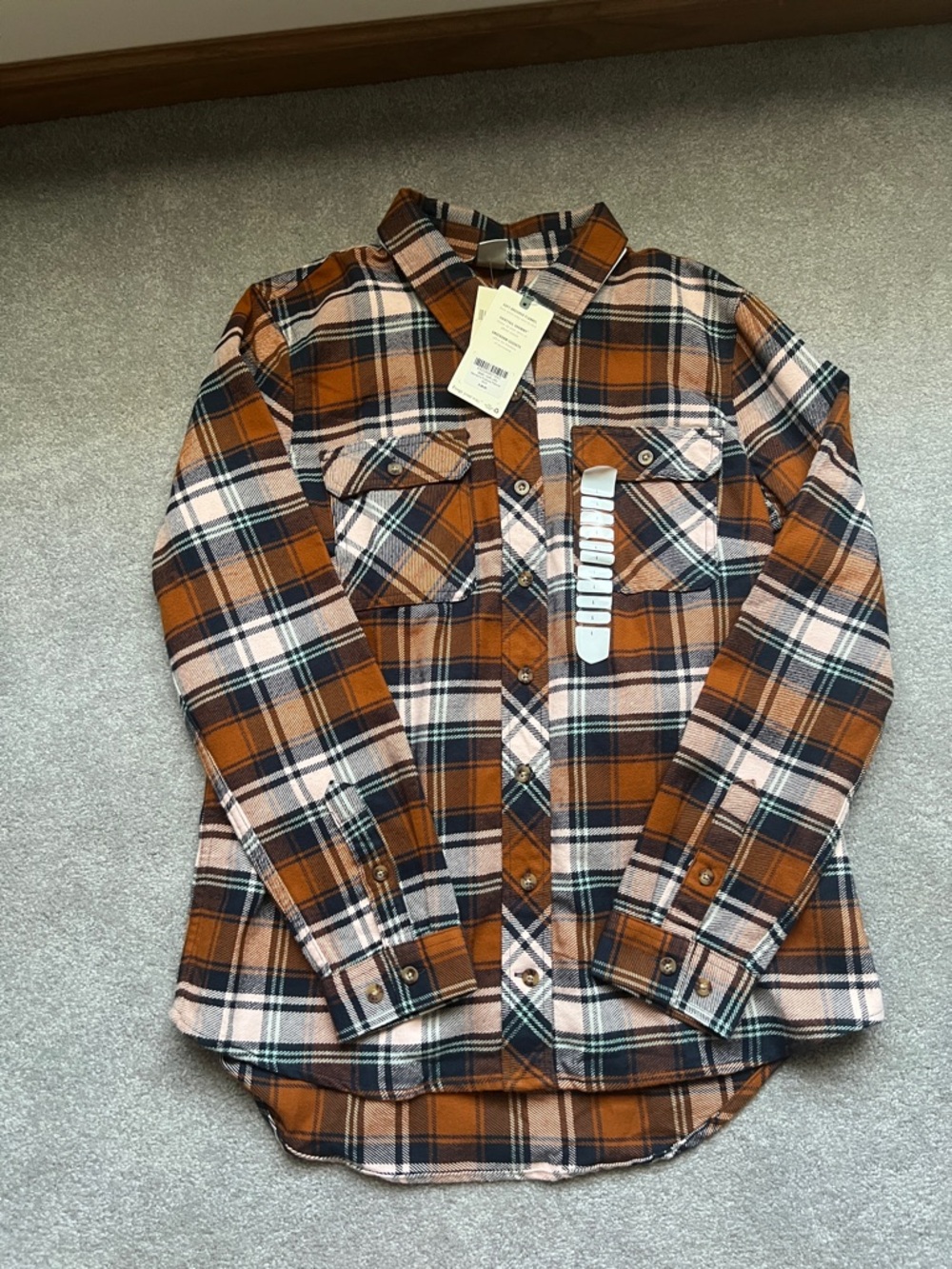 Duluth Trading Co Plaid Button-Down Shirt in Rust, Black, Cream